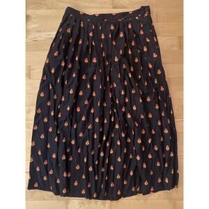 VTG The Villager Black Block Print Crest Pleated Midi Skirt 12